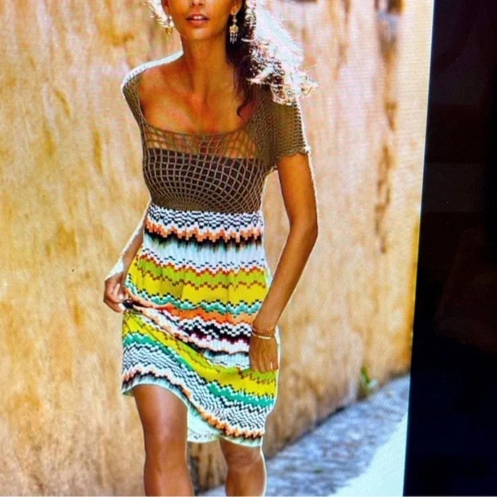Moda International Y2K knit crochet chevron dress